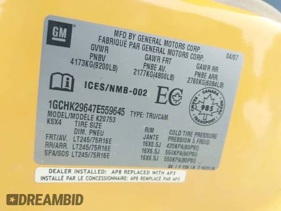 2007 Chevrolet Silverado 2500HD LTZ z VIN 1GCHK29647E559645, wystawiony jako IAAI lot #42429022 z przebiegiem 208 743 mil mil oraz . Historia ofert i sprzedaży dostępna na DreamBid. Obrazek 9.