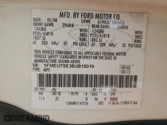 ✅ 2008 Ford Explorer Limited • VIN: 1FMEU75E38UB15019 • Lot: 52028685. Wystawiony na Copart z przebiegiem Nie podano. Bezpłatny archiwum sprzedaży aukcyjnych z USA i szczegółowy raport historii pojazdu na DreamBid. Zdjęcie 13.