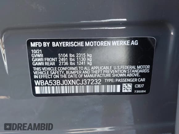 ✅ 2022 BMW 5 Series 540i • VIN: WBA53BJ0XNCJ37232 • Лот: 43455945. Опубликован ранее на IAAI с пробегом 31 240 миль. Бесплатный доступ к архиву аукционных продаж из США и подробный отчёт об истории автомобиля на DreamBid. Изображение 9.