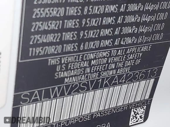 ✅ 2019 Land Rover Range Rover Sport HSE Dynamic • VIN: SALWV2SV1KA423613 • Lot: 43654754. Listed on IAAI with 77,311 mi. Free auction sales archive from the USA and detailed vehicle history report at DreamBid. Image 9.