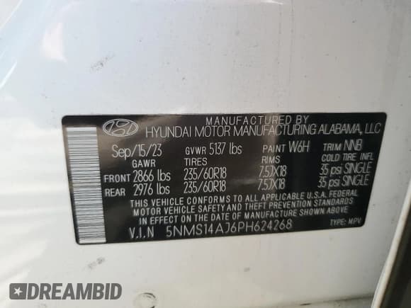 ✅ 2023 Hyundai Santa Fe SE • VIN: 5NMS14AJ6PH624268 • Lot: 70753555. Wystawiony na Copart z przebiegiem 30 018 mil. Bezpłatny archiwum sprzedaży aukcyjnych z USA i szczegółowy raport historii pojazdu na DreamBid. Zdjęcie 13.