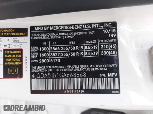 ✅ 2016 Mercedes-Benz GLE 350 • VIN: 4JGDA5JB1GA668868 • Lot: 43044387. Listed on IAAI with 184,398 mi. Free auction sales archive from the USA and detailed vehicle history report at DreamBid. Image 9.