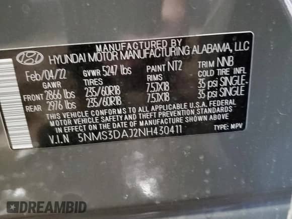 2022 Hyundai Santa Fe SEL z VIN 5NMS3DAJ2NH430411, wystawiony jako Copart lot #69762502 z przebiegiem 9 920 mil mil oraz . Historia ofert i sprzedaży dostępna na DreamBid. Obrazek 13.