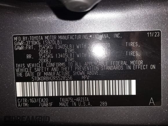 ✅ 2024 Toyota Highlander LE • VIN: 5TDKDRBH2RS528556 • Лот: 41428628. Опубликован ранее на IAAI с пробегом 12 935 миль. Бесплатный доступ к архиву аукционных продаж из США и подробный отчёт об истории автомобиля на DreamBid. Изображение 9.