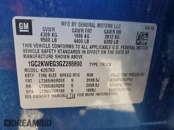 2016 Chevrolet Silverado 2500HD LTZ с VIN 1GC2KWEG3GZ288890, выставлен на аукционе Copart как лот 66109035 с пробегом 26 112 миль миль и На запчасти • Non repairable. История ставок и продаж доступна на DreamBid. Изображение 10.