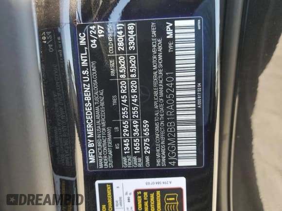 ✅ 2024 Mercedes-Benz EQE 350+ • VIN: 4JGGM2BB1RA052401 • Лот: 64083635. Опубликован ранее на Copart с пробегом 1 267 миль. Бесплатный доступ к архиву аукционных продаж из США и подробный отчёт об истории автомобиля на DreamBid. Изображение 13.