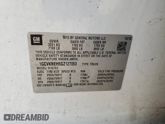 2016 Chevrolet Silverado 1500 Work Truck with VIN 1GCVKNEH5GZ127053, listed as a Copart auction lot 66130245 with 110,657 mi miles and Salvage title. Bid and sale history available at DreamBid. Image 12.