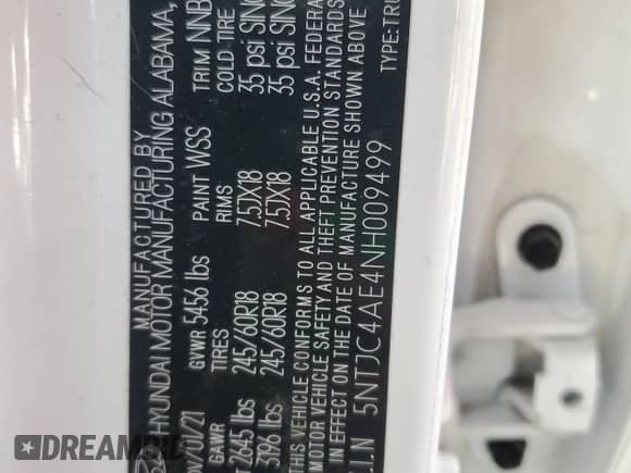 2022 Hyundai Santa Cruz SEL с VIN 5NTJC4AE4NH009499, выставлен на аукционе Copart как лот 75622154 с пробегом 18 245 миль миль и Списание • Salvage title. История ставок и продаж доступна на DreamBid. Изображение 13.