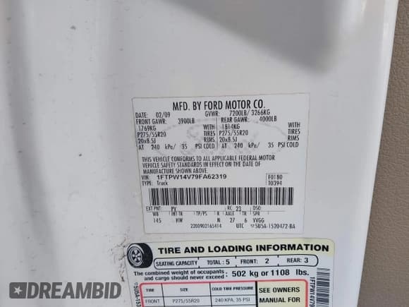 ✅ 2009 Ford F-150 XL • VIN: 1FTPW14V79FA62319 • Lot: 41410669. Listed on IAAI with 153,044 mi. Free auction sales archive from the USA and detailed vehicle history report at DreamBid. Image 9.