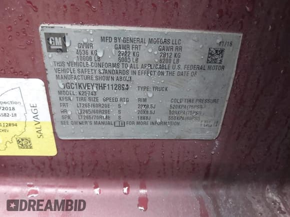 ✅ 2017 Chevrolet Silverado 2500HD LT • VIN: 1GC1KVEY7HF112894 • Lot: 42314299. Wystawiony na IAAI z przebiegiem 106 962 mil. Bezpłatny archiwum sprzedaży aukcyjnych z USA i szczegółowy raport historii pojazdu na DreamBid. Zdjęcie 9.