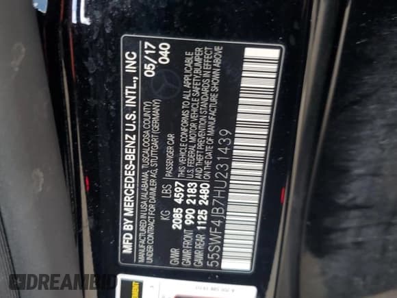 ✅ 2017 Mercedes-Benz C 300 • VIN: 55SWF4JB7HU231439 • Lot: 90723075. Listed on Copart with 93,546 mi. Free auction sales archive from the USA and detailed vehicle history report at DreamBid. Image 13.