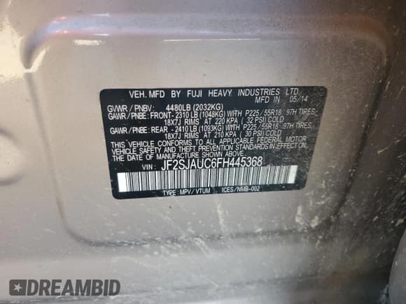 ✅ 2015 Subaru Forester Touring • VIN: JF2SJAUC6FH445368 • Lot: 86625235. Listed on Copart with 129,227 mi. Free auction sales archive from the USA and detailed vehicle history report at DreamBid. Image 13.