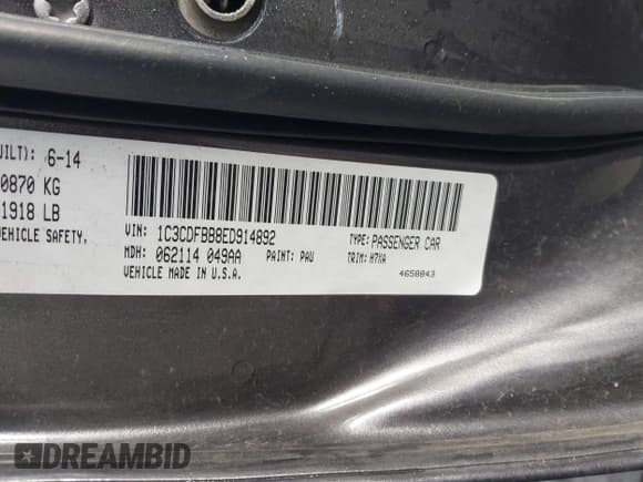 ✅ 2014 Dodge Dart SXT • VIN: 1C3CDFBB8ED914892 • Лот: 41260381. Опубликован ранее на IAAI с пробегом 96 947 миль. Бесплатный доступ к архиву аукционных продаж из США и подробный отчёт об истории автомобиля на DreamBid. Изображение 9.