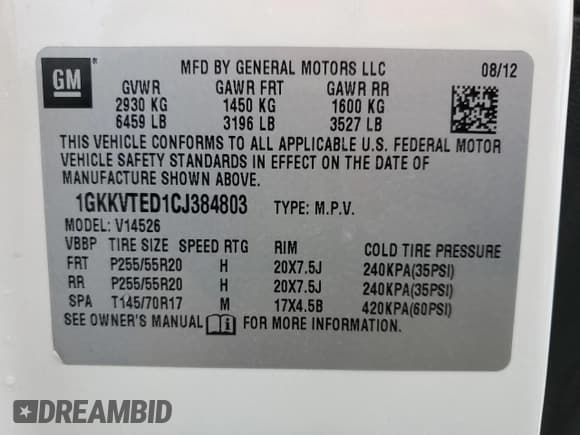 ✅ 2012 GMC Acadia Denali • VIN: 1GKKVTED1CJ384803 • Lot: 90080565. Listed on Copart with 101,735 mi. Free auction sales archive from the USA and detailed vehicle history report at DreamBid. Image 13.