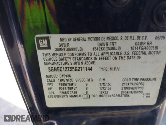 ✅ 2005 Chevrolet Avalanche LS • VIN: 3GNEC12Z55G271144 • Lot: 43633435. Listed on IAAI with 291,369 mi. Free auction sales archive from the USA and detailed vehicle history report at DreamBid. Image 9.