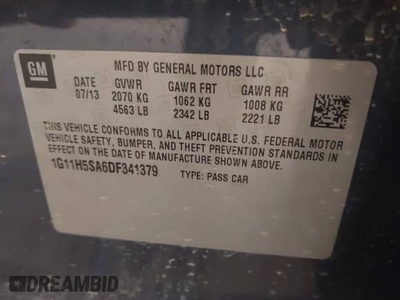 2013 Chevrolet Malibu LTZ с VIN 1G11H5SA6DF341379, выставлен на аукционе IAAI как лот 43377626 с пробегом 108 693 миль миль и . История ставок и продаж доступна на DreamBid. Изображение 9.