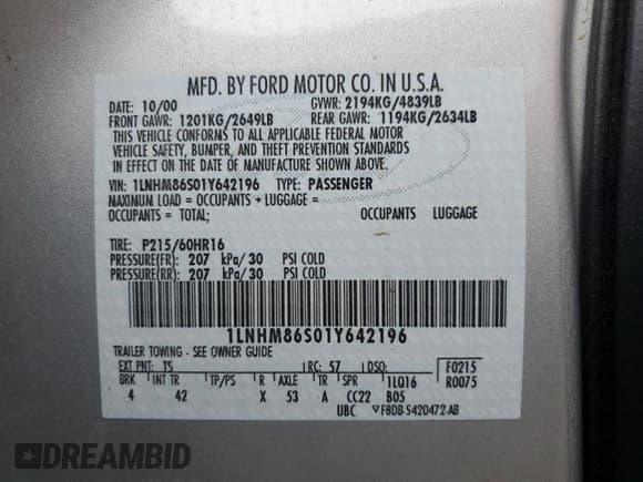 ✅ 2001 Lincoln LS Sport • VIN: 1LNHM86S01Y642196 • Lot: 50640325. Listed on Copart with 87,777 mi. Free auction sales archive from the USA and detailed vehicle history report at DreamBid. Image 12.