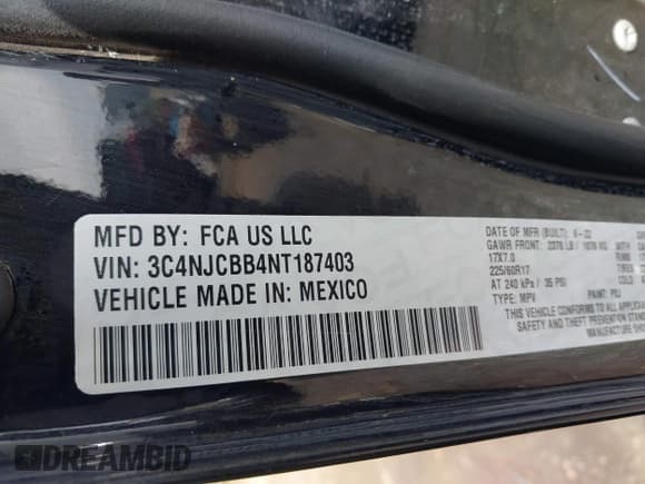 ✅ 2022 Jeep Compass Latitude • VIN: 3C4NJCBB4NT187403 • Lot: 42109722. Listed on IAAI with 50,088 mi. Free auction sales archive from the USA and detailed vehicle history report at DreamBid. Image 9.