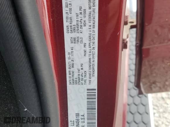 2022 Ram 1500 Laramie с VIN 1C6SRFJT4NN456188, выставлен на аукционе Copart как лот 60806655 с пробегом 22 800 миль миль и Списание • Salvage title. История ставок и продаж доступна на DreamBid. Изображение 12.