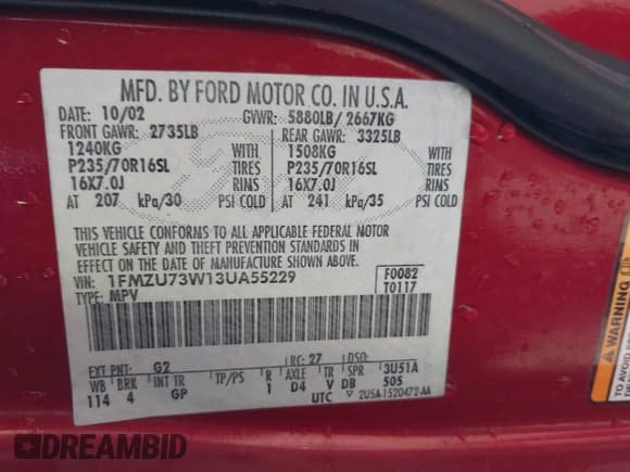 ✅ 2003 Ford Explorer XLT • VIN: 1FMZU73W13UA55229 • Lot: 41758546. Listed on IAAI with 178,469 mi. Free auction sales archive from the USA and detailed vehicle history report at DreamBid. Image 9.