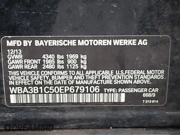 ✅ 2014 BMW 3 Series 320i • VIN: WBA3B1C50EP679106 • Лот: 43887591. Опубликован ранее на IAAI с пробегом 133 905 миль. Бесплатный доступ к архиву аукционных продаж из США и подробный отчёт об истории автомобиля на DreamBid. Изображение 9.