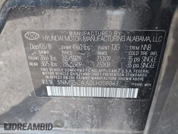 ✅ 2020 Hyundai Santa Fe Limited • VIN: 5NMS5CAA0LH208063 • Лот: 42131296. Опубликован ранее на IAAI с пробегом 65 030 миль. Бесплатный доступ к архиву аукционных продаж из США и подробный отчёт об истории автомобиля на DreamBid. Изображение 9.