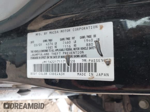 ✅ 2001 Mazda Millenia • VIN: JM1TA221711710228 • Lot: 41435837. Listed on IAAI with 152,445 mi. Free auction sales archive from the USA and detailed vehicle history report at DreamBid. Image 9.