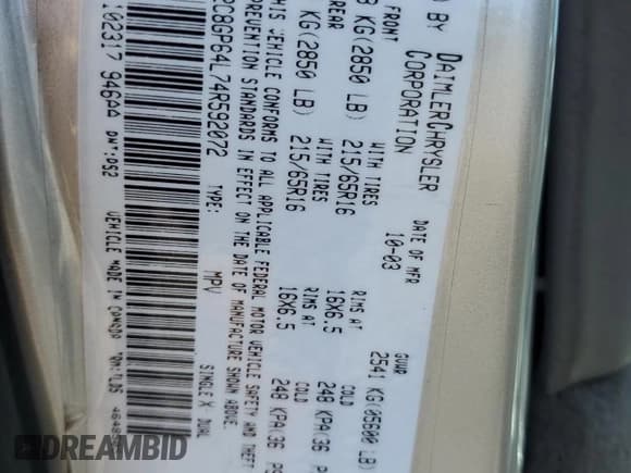 ✅ 2004 Chrysler Town & Country Limited • VIN: 2C8GP64L74R592072 • Лот: 59679625. Опубликован ранее на Copart с пробегом 267 891 миль. Бесплатный доступ к архиву аукционных продаж из США и подробный отчёт об истории автомобиля на DreamBid. Изображение 13.