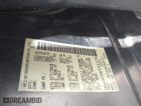 ✅ 2017 Nissan Titan SV • VIN: 1N6AA1E55HN551578 • Lot: 42392063. Listed on IAAI with 123,077 mi. Free auction sales archive from the USA and detailed vehicle history report at DreamBid. Image 9.