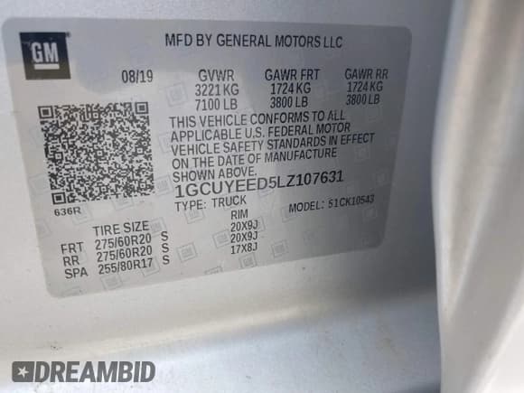 ✅ 2020 Chevrolet Silverado 1500 RST • VIN: 1GCUYEED5LZ107631 • Lot: 42546146. Wystawiony na IAAI z przebiegiem 106 756 mil. Bezpłatny archiwum sprzedaży aukcyjnych z USA i szczegółowy raport historii pojazdu na DreamBid. Zdjęcie 9.