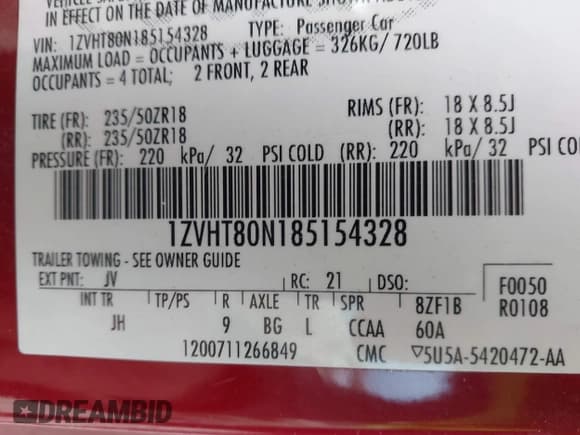 ✅ 2008 Ford Mustang Deluxe • VIN: 1ZVHT80N185154328 • Лот: 43670285. Опубликован ранее на IAAI с пробегом 246 659 миль. Бесплатный доступ к архиву аукционных продаж из США и подробный отчёт об истории автомобиля на DreamBid. Изображение 9.