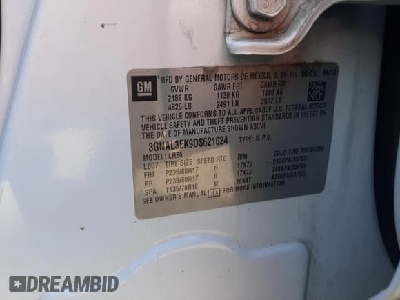 ✅ 2013 Chevrolet Captiva Sport LT • VIN: 3GNAL3EK9DS621024 • Lot: 69514044. Wystawiony na Copart z przebiegiem 96 513 mil. Bezpłatny archiwum sprzedaży aukcyjnych z USA i szczegółowy raport historii pojazdu na DreamBid. Zdjęcie 15.