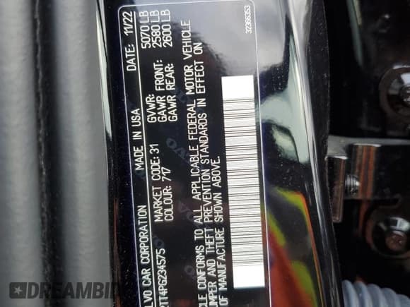 ✅ 2023 Volvo S60 • VIN: 7JRL12TT4PG234575 • Лот: 47708634. Опубликован ранее на Copart с пробегом Не указан. Бесплатный доступ к архиву аукционных продаж из США и подробный отчёт об истории автомобиля на DreamBid. Изображение 12.