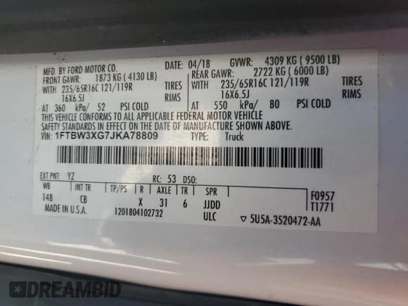 ✅ 2018 Ford Transit Cargo • VIN: 1FTBW3XG7JKA78809 • Lot: 57251385. Listed on Copart with 84,357 mi. Free auction sales archive from the USA and detailed vehicle history report at DreamBid. Image 14.