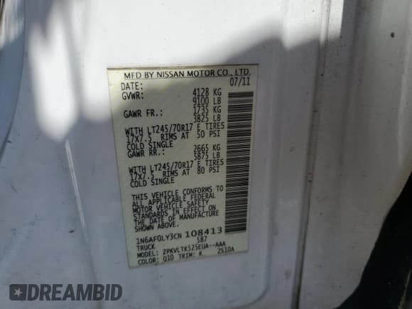 ✅ 2012 Nissan NV S • VIN: 1N6AF0LY3CN108413 • Лот: 70065885. Опубликован ранее на Copart с пробегом 208 713 миль. Бесплатный доступ к архиву аукционных продаж из США и подробный отчёт об истории автомобиля на DreamBid. Изображение 13.