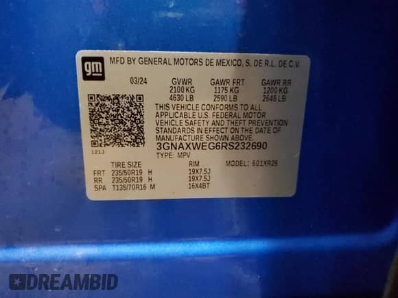 2024 Chevrolet Equinox RS with VIN 3GNAXWEG6RS232690, listed as a Copart auction lot 84030015 with 17,774 mi miles and Clean title. Bid and sale history available at DreamBid. Image 13.