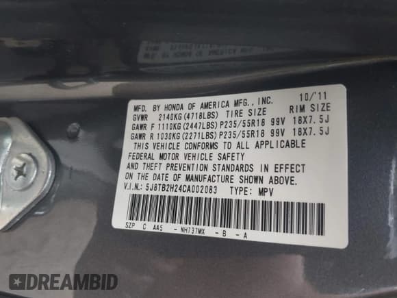 ✅ 2012 Acura RDX • VIN: 5J8TB2H24CA002083 • Lot: 42040164. Listed on IAAI with 111,925 mi. Free auction sales archive from the USA and detailed vehicle history report at DreamBid. Image 9.