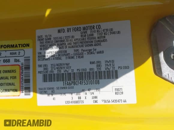 2015 Ford Mustang GT с VIN 1FA6P8CF4F5310108, выставлен на аукционе IAAI как лот 43285870 с пробегом 66 019 миль миль и . История ставок и продаж доступна на DreamBid. Изображение 9.