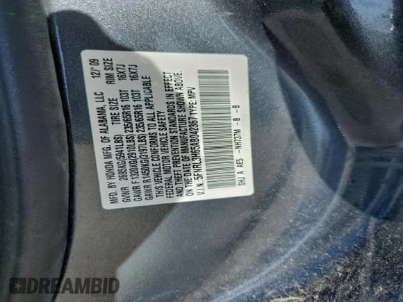 ✅ 2010 Honda Odyssey EX-L • VIN: 5FNRL3H65AB042367 • Lot: 96548865. Listed on Copart with 184,427 mi. Free auction sales archive from the USA and detailed vehicle history report at DreamBid. Image 13.