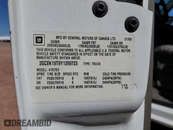 2000 Chevrolet Silverado 1500 LS с VIN 2GCEK19T8Y1269723, выставлен на аукционе Copart как лот 85348355 с пробегом 226 081 миль миль и Списание • Salvage title. История ставок и продаж доступна на DreamBid. Изображение 12.