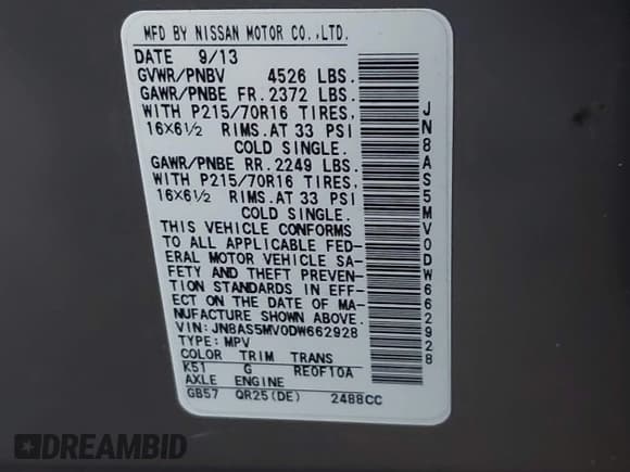 ✅ 2013 Nissan Rogue S • VIN: JN8AS5MV0DW662928 • Лот: 43625517. Опубликован ранее на IAAI с пробегом 173 271 миль. Бесплатный доступ к архиву аукционных продаж из США и подробный отчёт об истории автомобиля на DreamBid. Изображение 9.