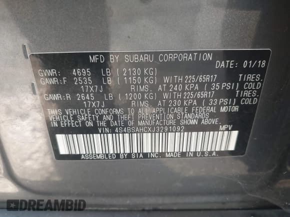 ✅ 2018 Subaru Outback Premium • VIN: 4S4BSAHCXJ3291092 • Lot: 43690389. Wystawiony na IAAI z przebiegiem 204 149 mil. Bezpłatny archiwum sprzedaży aukcyjnych z USA i szczegółowy raport historii pojazdu na DreamBid. Zdjęcie 9.