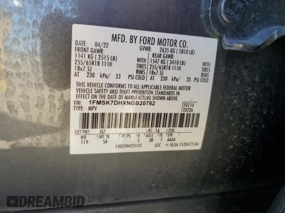 ✅ 2022 Ford Explorer XLT • VIN: 1FMSK7DHXNGB20782 • Лот: 85884155. Опубликован ранее на Copart с пробегом 98 217 миль. Бесплатный доступ к архиву аукционных продаж из США и подробный отчёт об истории автомобиля на DreamBid. Изображение 14.