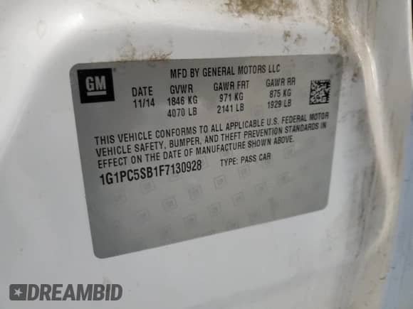 2015 Chevrolet Cruze LT z VIN 1G1PC5SB1F7130928, wystawiony jako Copart lot #84561045 z przebiegiem 106 370 mil mil oraz Szkoda całkowita • Salvage title. Historia ofert i sprzedaży dostępna na DreamBid. Obrazek 12.