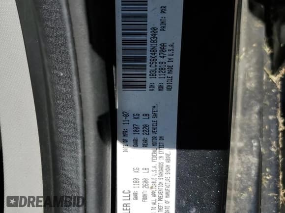 ✅ 2008 Dodge Avenger SXT • VIN: 1B3LC56K48N183400 • Lot: 70319274. Wystawiony na Copart z przebiegiem 194 752 mil. Bezpłatny archiwum sprzedaży aukcyjnych z USA i szczegółowy raport historii pojazdu na DreamBid. Zdjęcie 12.