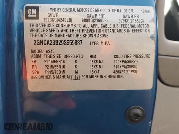 ✅ 2009 Chevrolet HHR 1LT • VIN: 3GNCA23B29S559887 • Lot: 49232075. Listed on Copart with 126,848 mi. Free auction sales archive from the USA and detailed vehicle history report at DreamBid. Image 14.