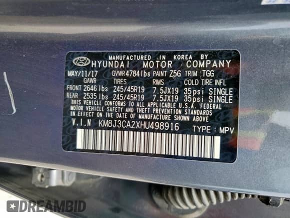 2017 Hyundai Tucson Night Edition с VIN KM8J3CA2XHU498916, выставлен на аукционе Copart как лот 65388945 с пробегом 143 592 миль миль и Чистый • Clean title. История ставок и продаж доступна на DreamBid. Изображение 13.