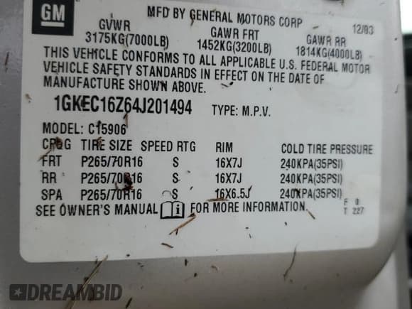 ✅ 2004 GMC Yukon XL SLT • VIN: 1GKEC16Z64J201494 • Lot: 75116274. Listed on Copart with 201,386 mi. Free auction sales archive from the USA and detailed vehicle history report at DreamBid. Image 14.