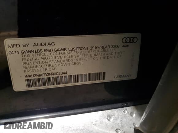✅ 2015 Audi A8 3.0L TDI • VIN: WAU3MAFD3FN002044 • Lot: 52869495. Listed on Copart with 129,094 mi. Free auction sales archive from the USA and detailed vehicle history report at DreamBid. Image 13.