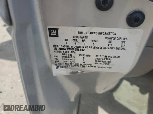 2003 Chevrolet Malibu with VIN 1G1ND52JX3M556142, listed as a Copart auction lot 56645164 with 190,649 mi miles and Salvage title. Bid and sale history available at DreamBid. Image 15.